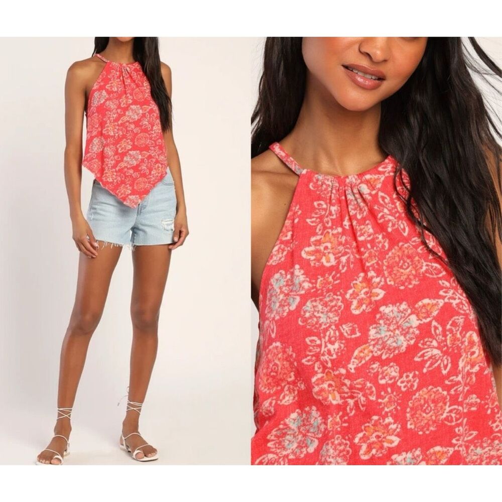 Free People we the free Daisy Halter Tank Top Strawberry Floral Women’s XL NEW
